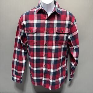 Jachs Shirt Mens Medium Flannel Red Black White Cotton Button Long Sleeve